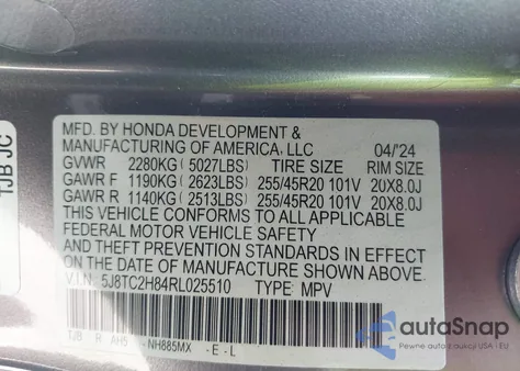2024 Acura Rdx A-Spec Advance Package z USA, uszkodzony, nr VIN 5J8TC2H84RL025510